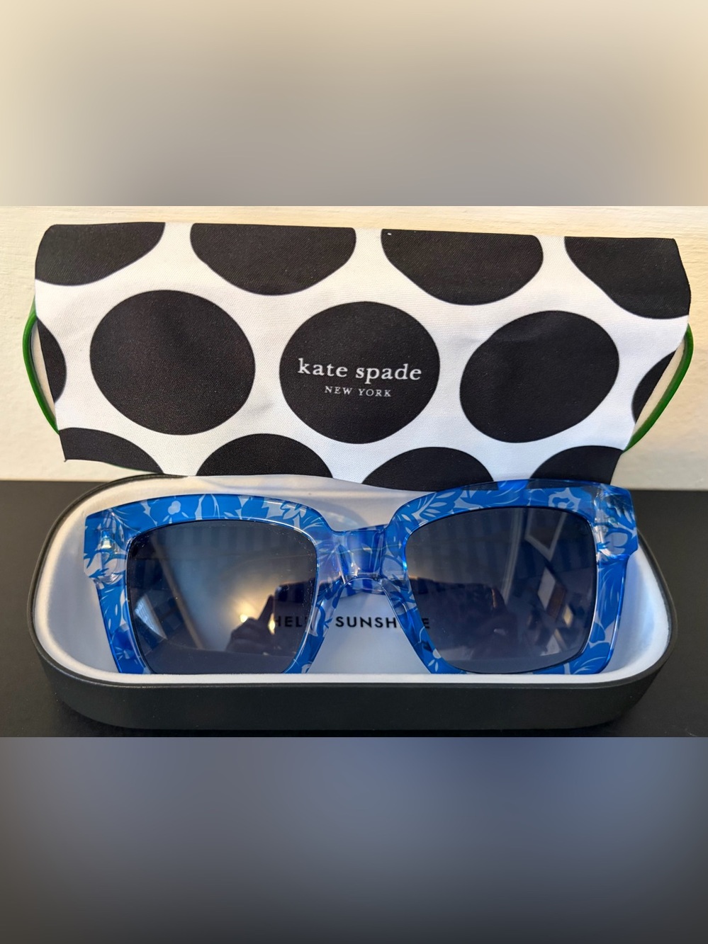 NWOT Kate Spade Brynne/G/S Women's Square Sunglasses Blue Floral 51mm with Case.
